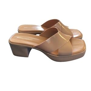 Jeffrey Campbell Bubblegum Platform Sandal Sz. 10 Nude Shiny Patent Jelly